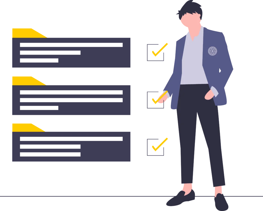 Person-standing-next-to-checklist-with-checkmarks