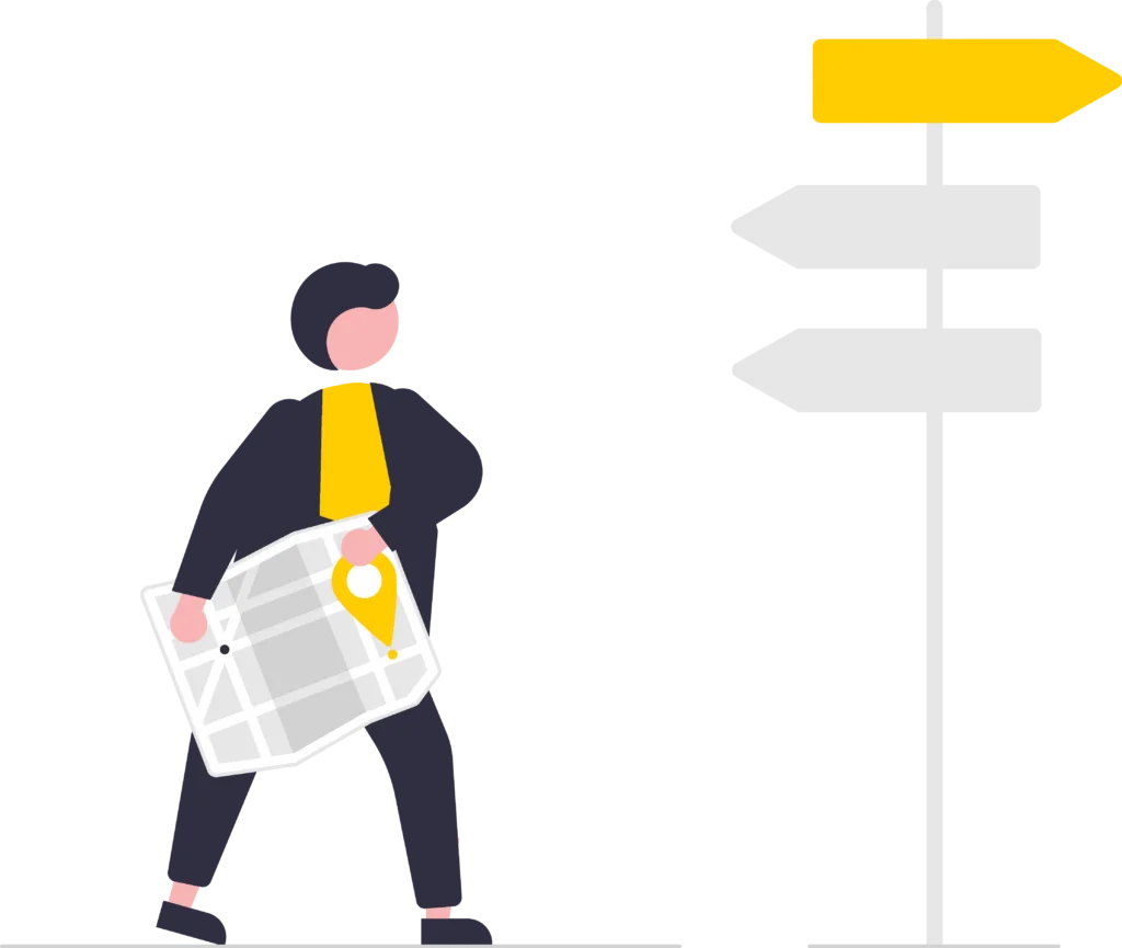 Person-holding-map-next-to-signpost