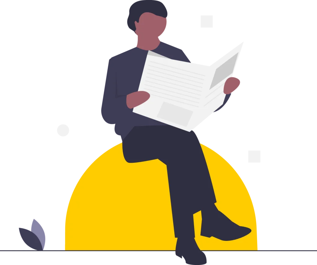 a-person-sitting-on-a-yellow-circle-reading-a-newspaper.