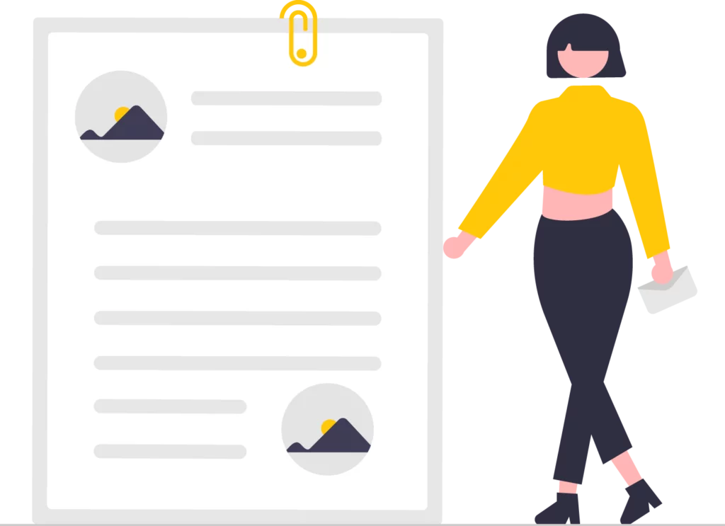Vector lady showing B2B SEO stats
