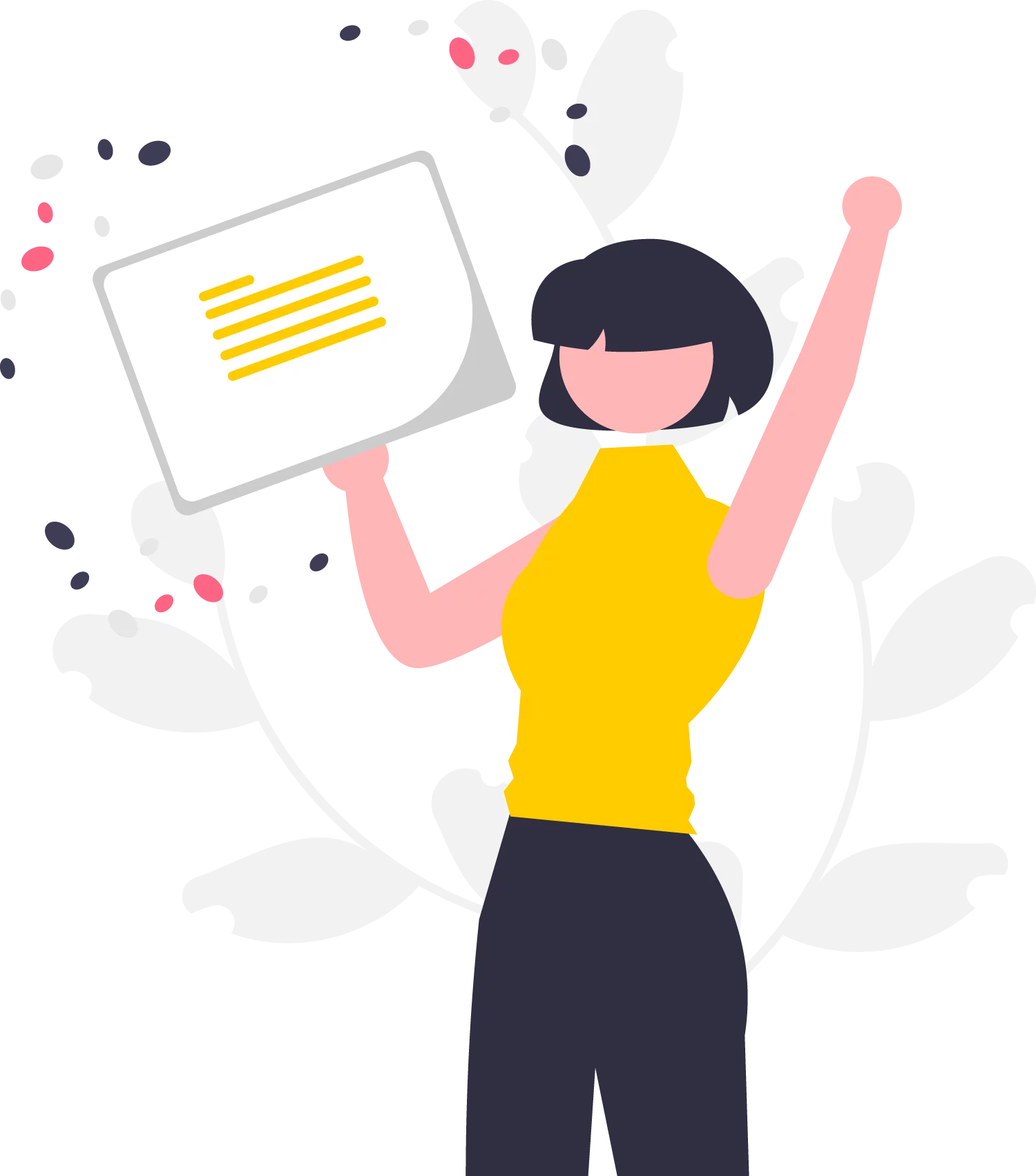 An-illustration-of-a-person-holding-a-document-with-one-arm-raised-in-victory