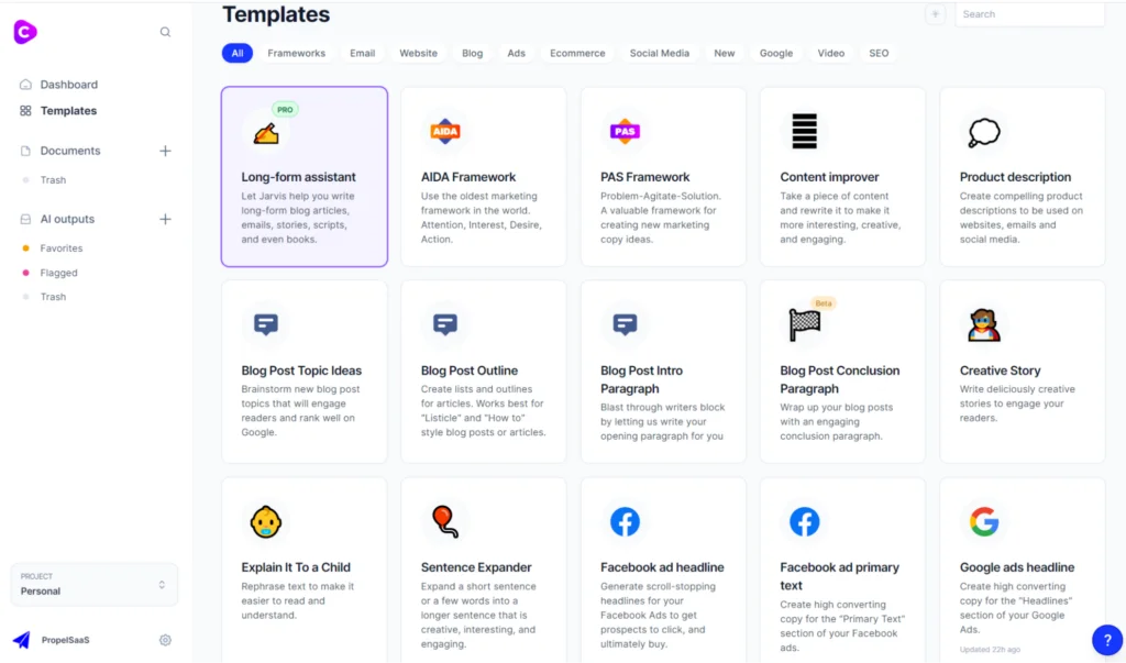 Jasper writing templates