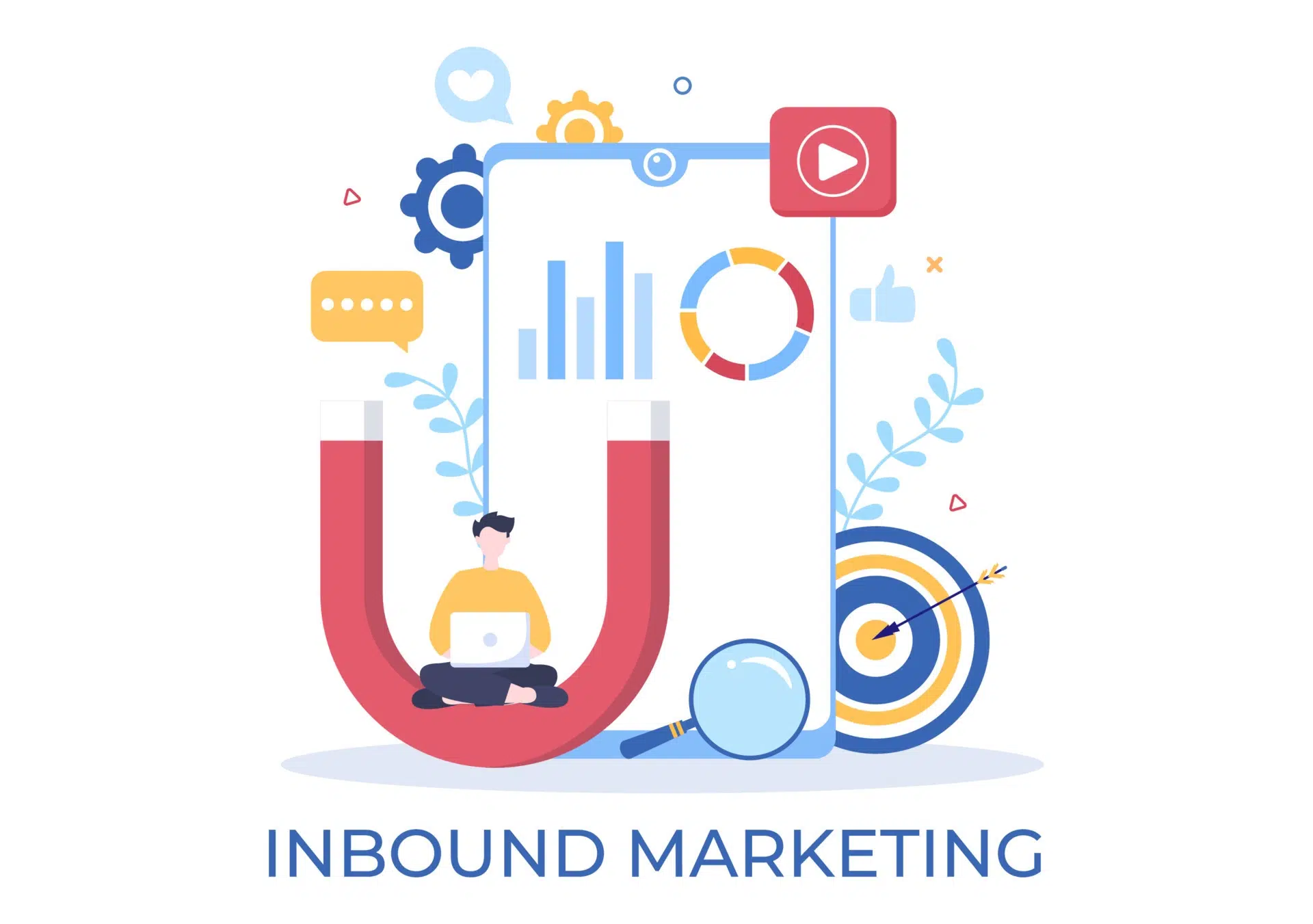 inbound marketing business illustration with magnet design to attract customers offline or online for web or poster vector