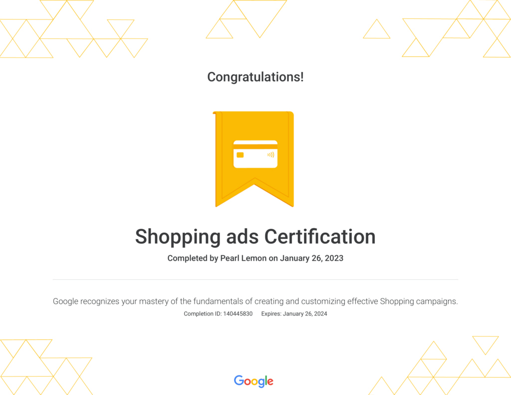 Shopping ads Certification Google 1