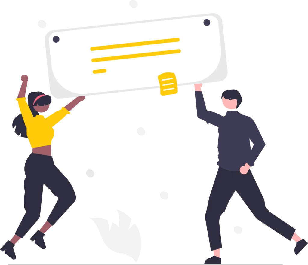 Two-people-holding-up-large-message-box-together