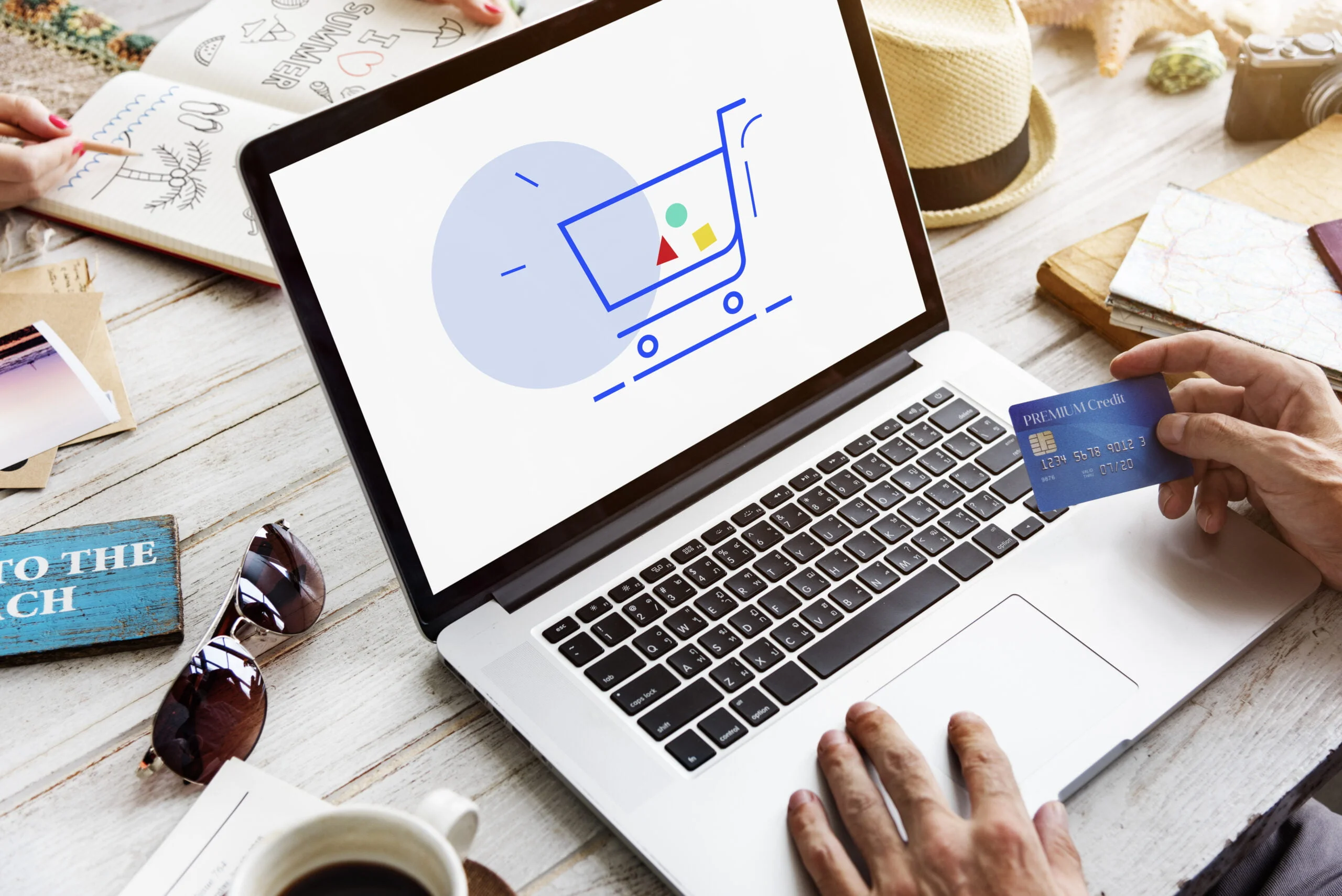 Showing cart trolley shopping online sign graphic