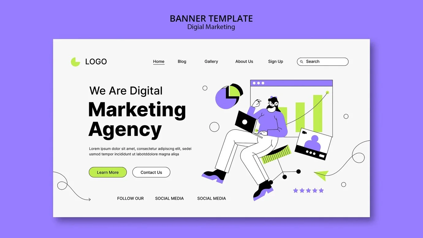 Flat design digital marketing template 23