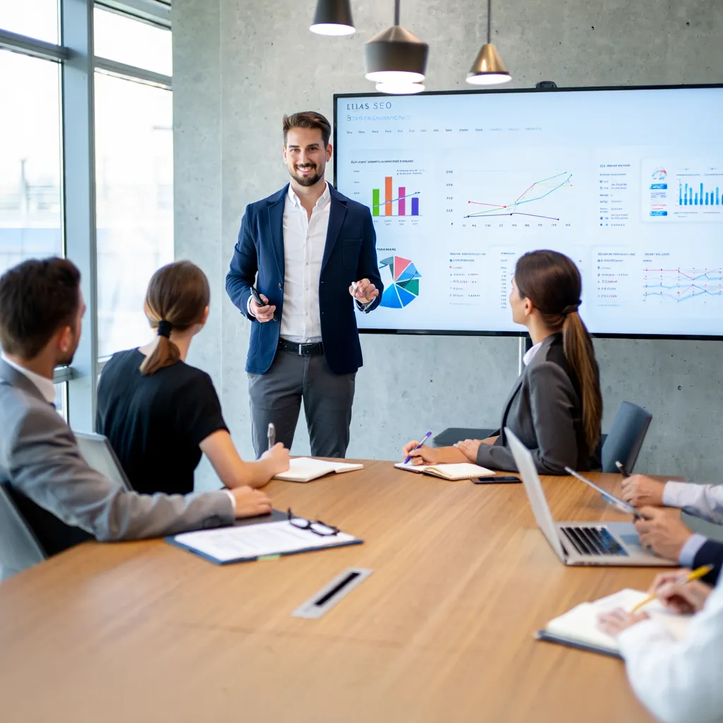 Team reviewing SEO analytics 1