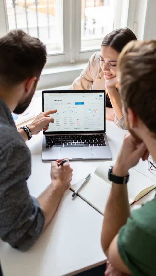 Team reviewing ecommerce analytics on laptop