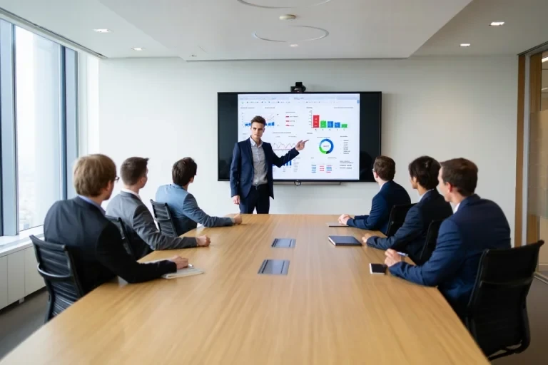 Presenter showing link building stats to executives