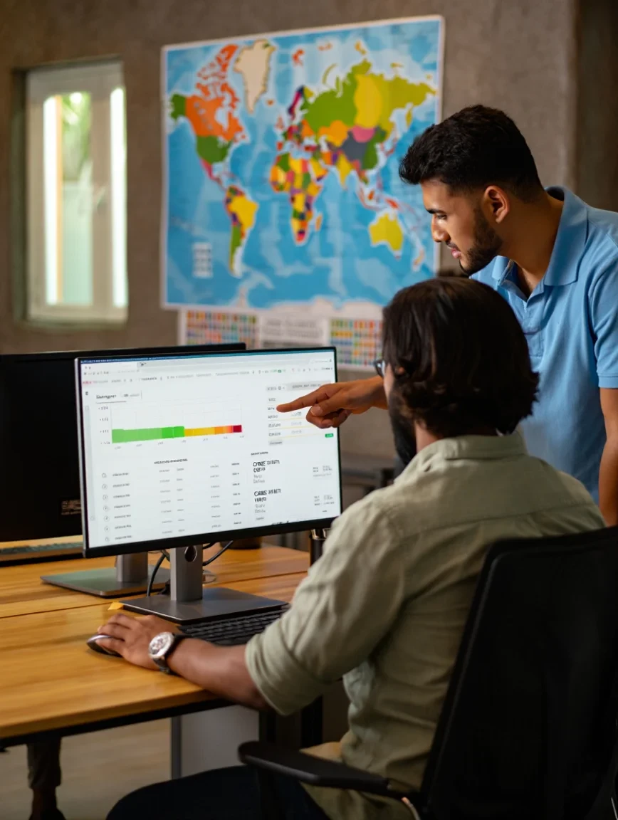 Consultant explaining performance metrics to client