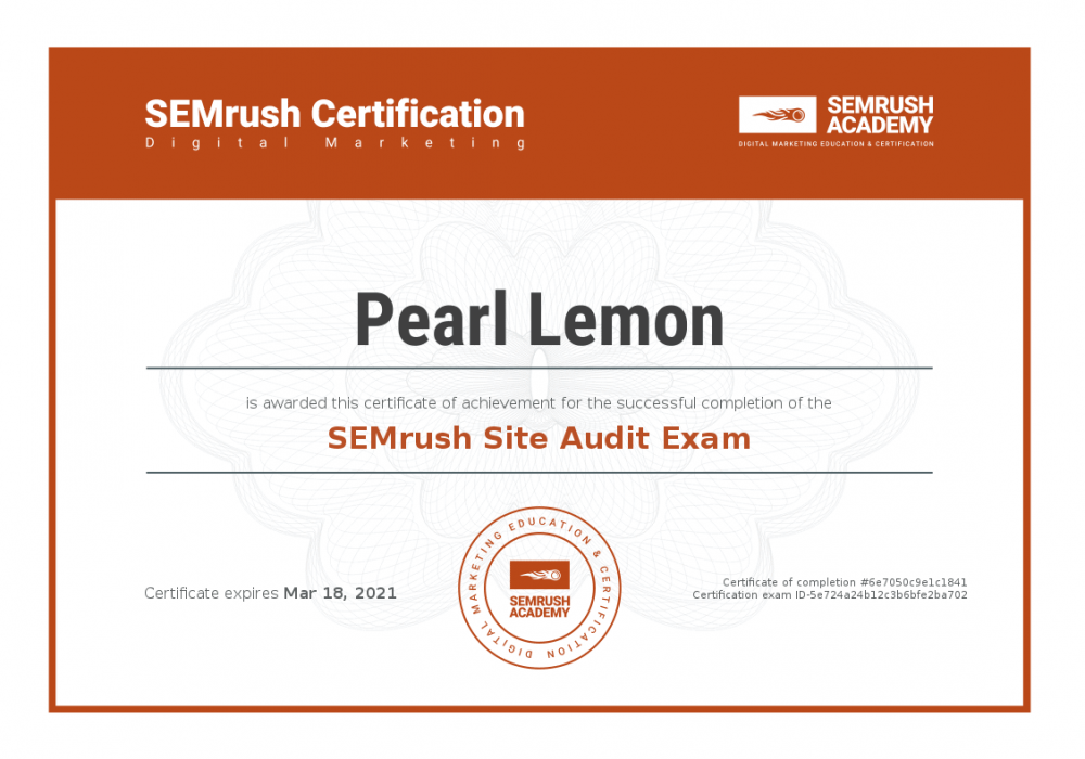 Certificate-semrush-site-audit