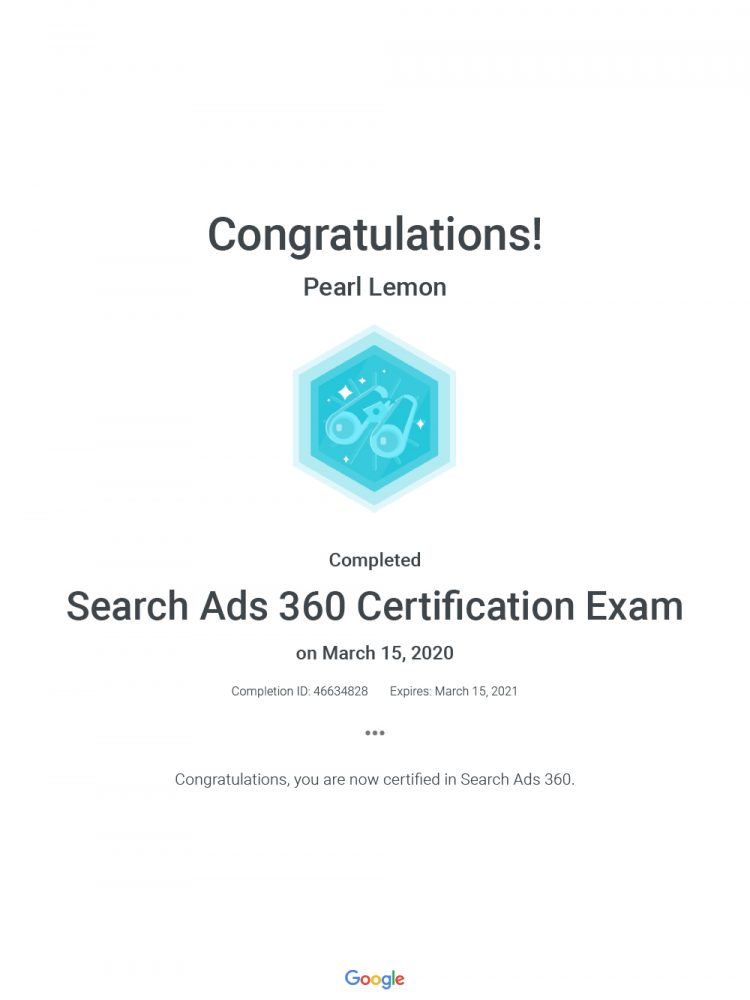 Search Ads 360 Certification Exam - Google